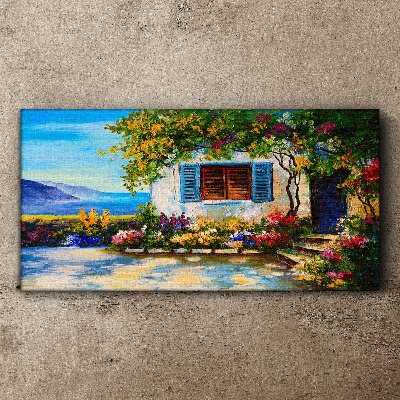 Seaside landscape with flowers Print on canvas