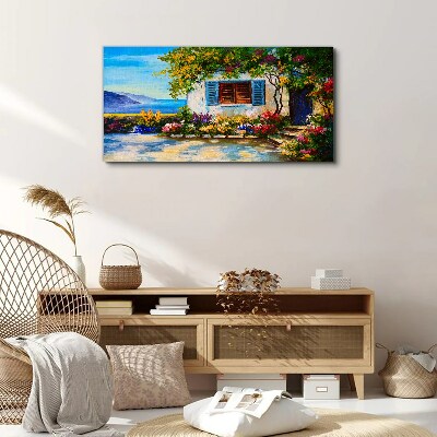 Seaside landscape with flowers Print on canvas