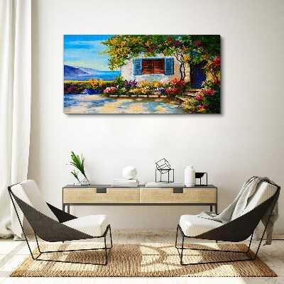 Seaside landscape with flowers Print on canvas