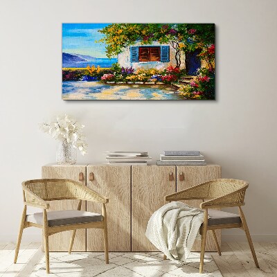 Seaside landscape with flowers Print on canvas