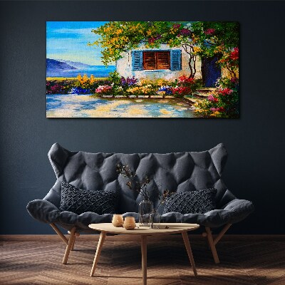 Seaside landscape with flowers Print on canvas