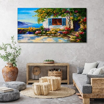Seaside landscape with flowers Print on canvas