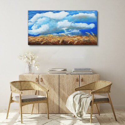 Summer sky over a golden field Canvas wall art