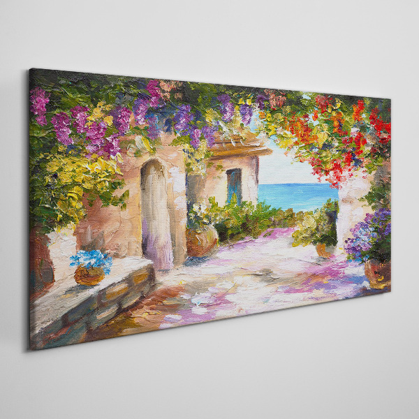 The flower alley of a seaside village Canvas wall art