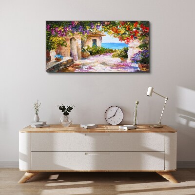 The flower alley of a seaside village Canvas wall art