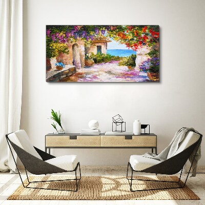 The flower alley of a seaside village Canvas wall art