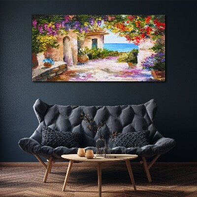 The flower alley of a seaside village Canvas wall art