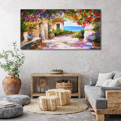The flower alley of a seaside village Canvas wall art