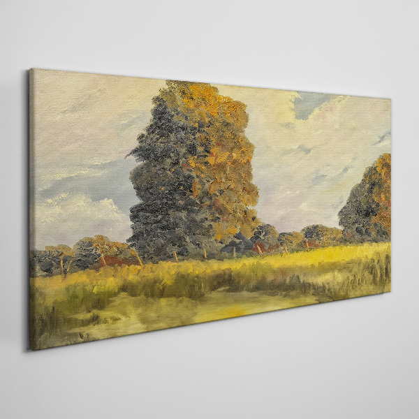Golden trees in a summer landscape Canvas wall art