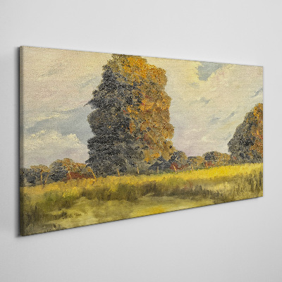 Golden trees in a summer landscape Canvas wall art