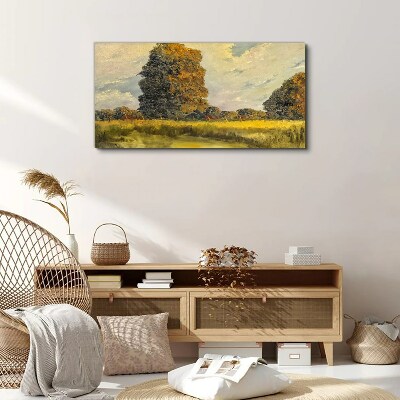 Golden trees in a summer landscape Canvas wall art