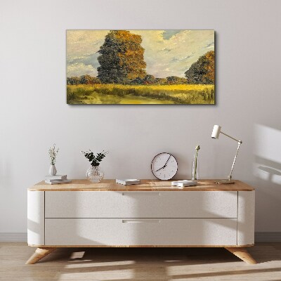 Golden trees in a summer landscape Canvas wall art
