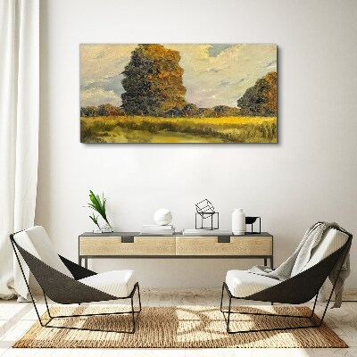 Golden trees in a summer landscape Canvas wall art
