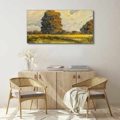 Golden trees in a summer landscape Canvas wall art