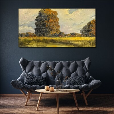 Golden trees in a summer landscape Canvas wall art