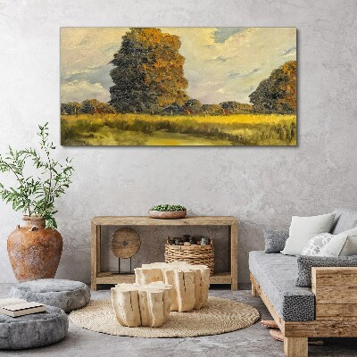Golden trees in a summer landscape Canvas wall art
