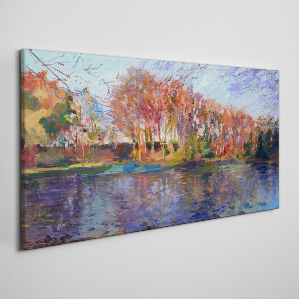 Autumn panorama over the river Canvas wall art