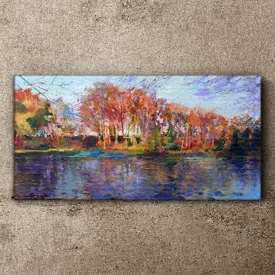Autumn panorama over the river Canvas wall art