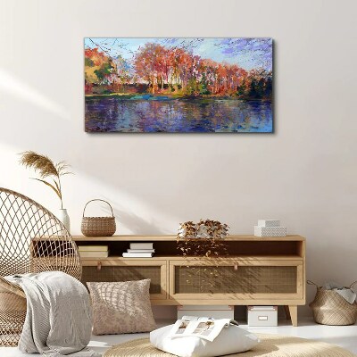 Autumn panorama over the river Canvas wall art