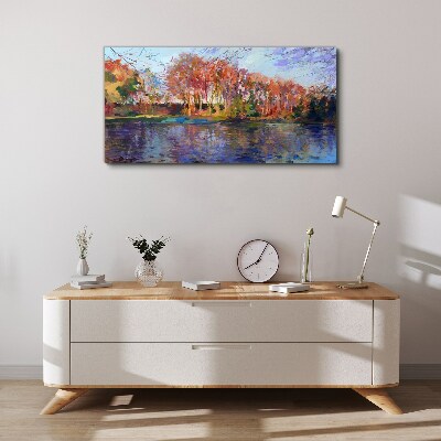Autumn panorama over the river Canvas wall art