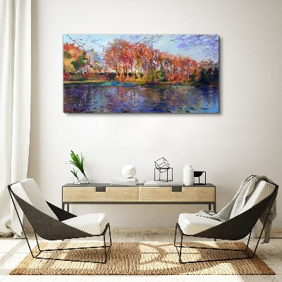 Autumn panorama over the river Canvas wall art