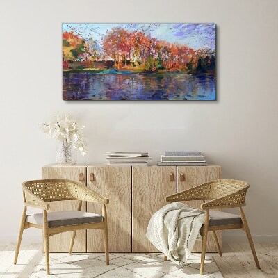Autumn panorama over the river Canvas wall art