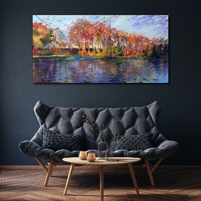 Autumn panorama over the river Canvas wall art