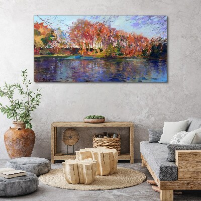 Autumn panorama over the river Canvas wall art