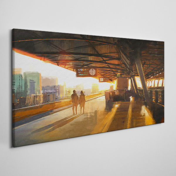 Golden hours at the station Canvas wall art
