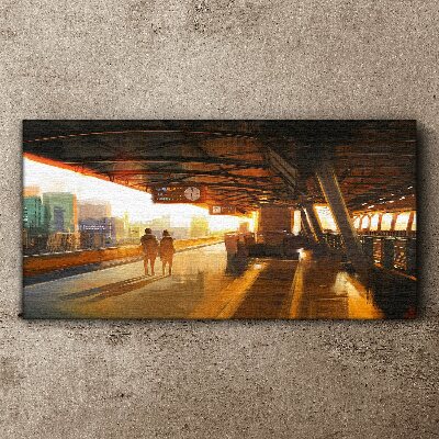 Golden hours at the station Canvas wall art