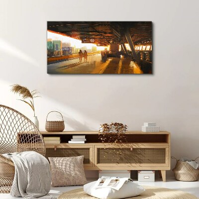 Golden hours at the station Canvas wall art