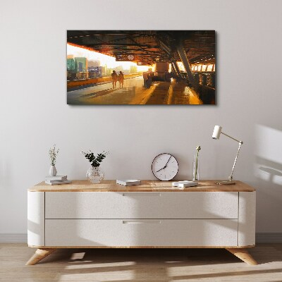 Golden hours at the station Canvas wall art