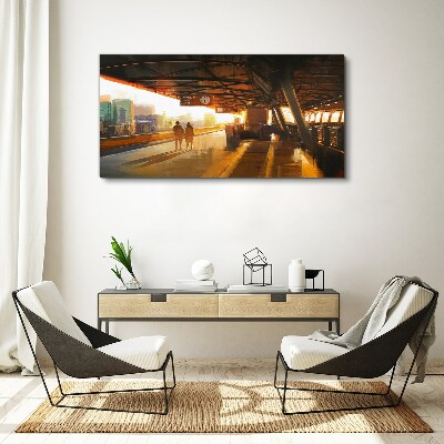 Golden hours at the station Canvas wall art