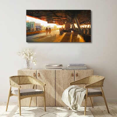 Golden hours at the station Canvas wall art