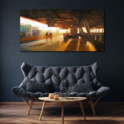 Golden hours at the station Canvas wall art