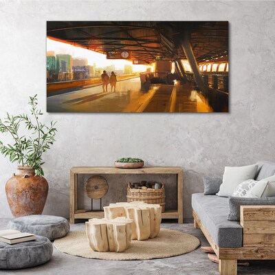 Golden hours at the station Canvas wall art
