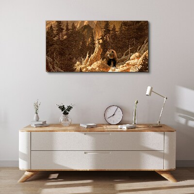 Grizzly in a mountain landscape Print on canvas