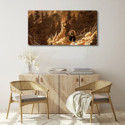 Grizzly in a mountain landscape Print on canvas