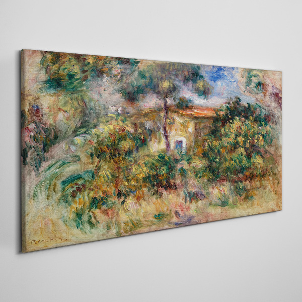 Green landscape with a house Canvas wall art