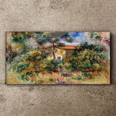 Green landscape with a house Canvas wall art