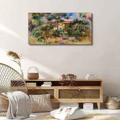 Green landscape with a house Canvas wall art