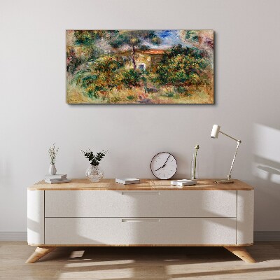 Green landscape with a house Canvas wall art
