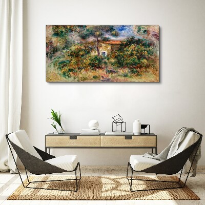 Green landscape with a house Canvas wall art