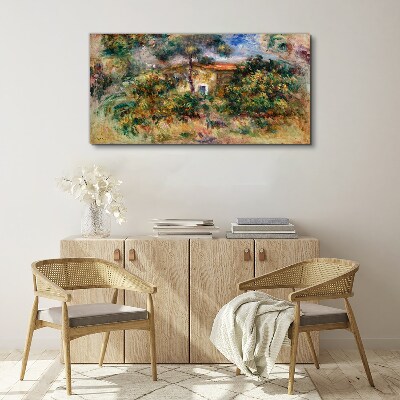 Green landscape with a house Canvas wall art