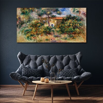 Green landscape with a house Canvas wall art