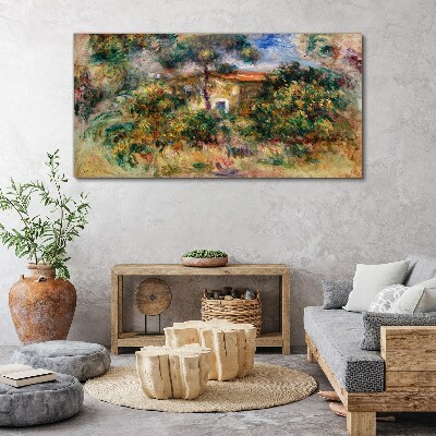 Green landscape with a house Canvas wall art