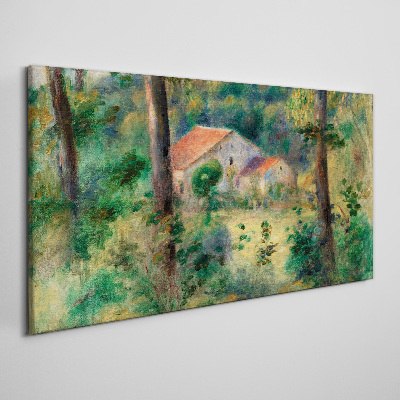 Green landscape with houses Print on canvas