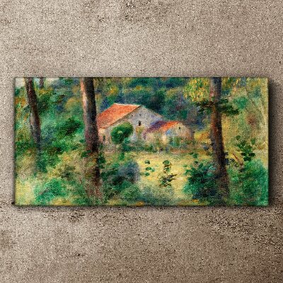 Green landscape with houses Print on canvas