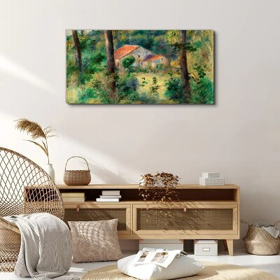 Green landscape with houses Print on canvas
