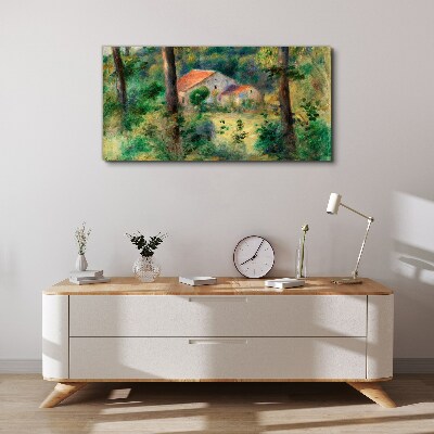 Green landscape with houses Print on canvas